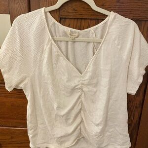 Madewell White Ruched Short Sleeve Blouse